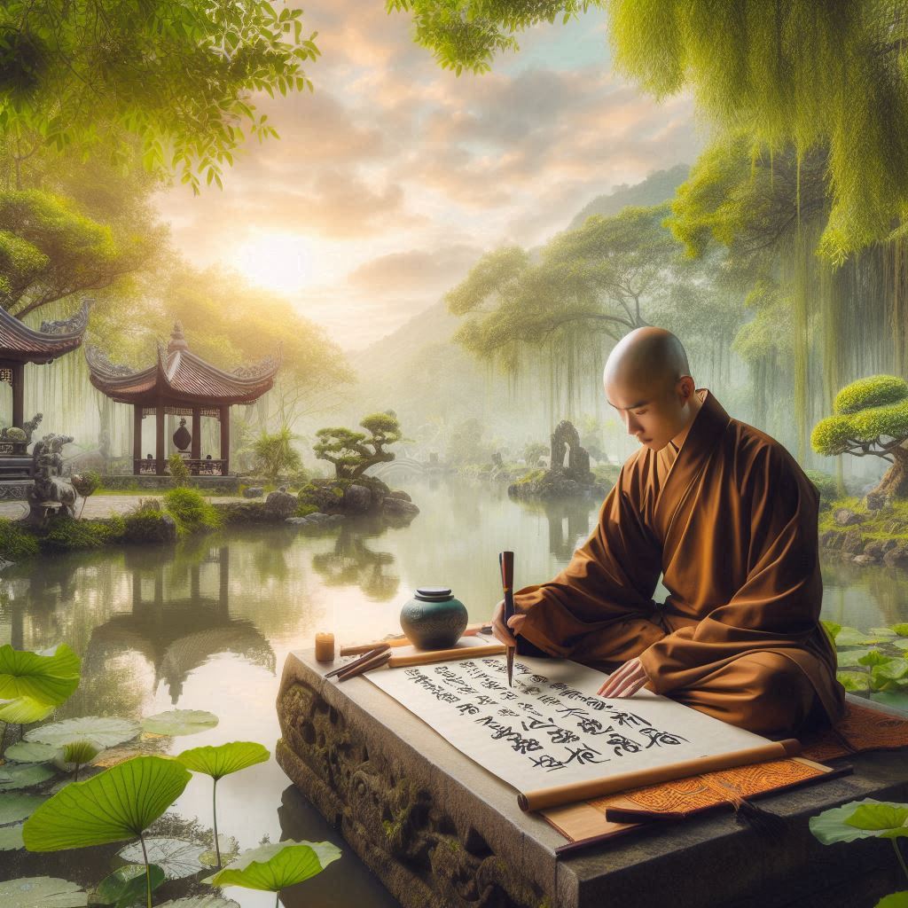 Tranh thư pháp Phật giáo - Lời nhắc nhở trí tuệ và từ bi